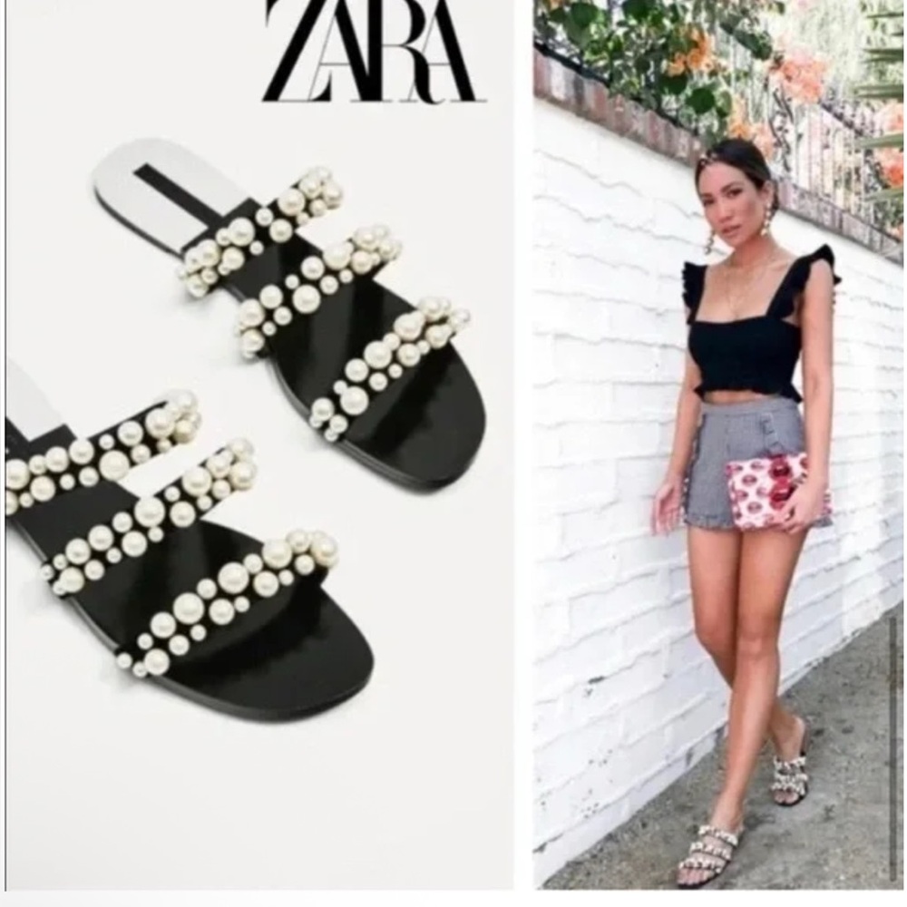 Zara Black Sandals with Pearl Details
